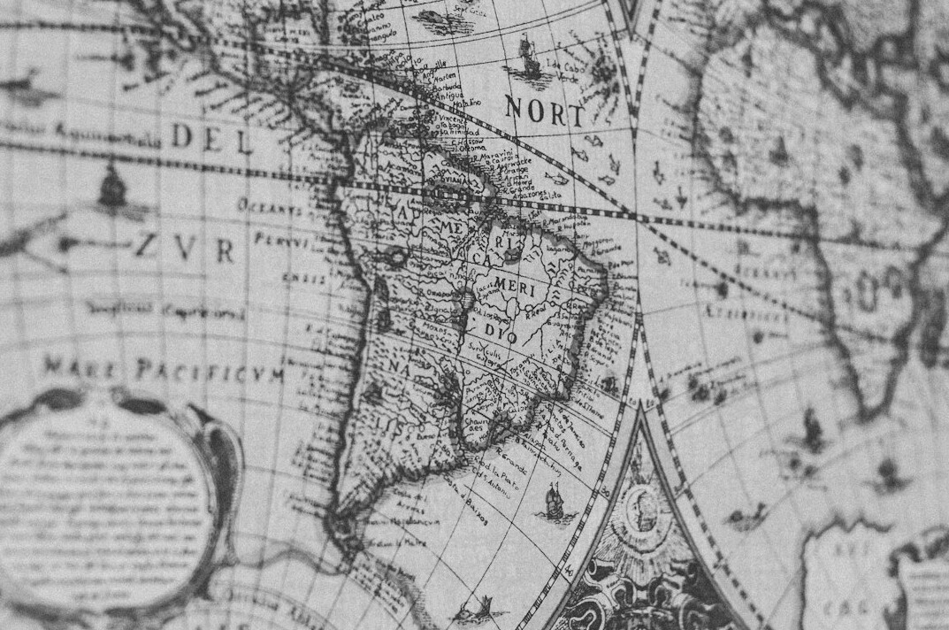 Vintage map of Uruguay with a compass and notes